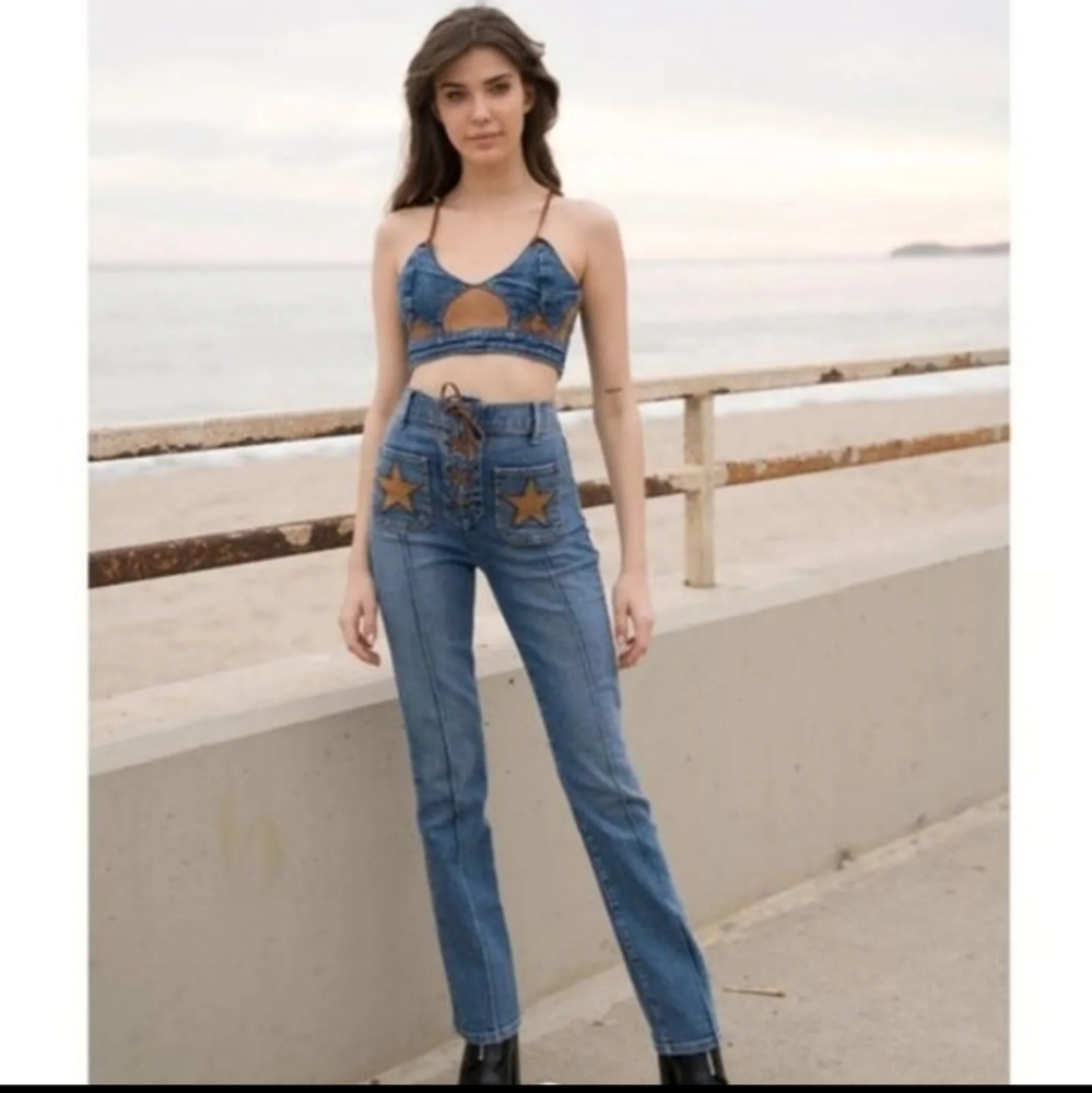 Revice Starstruck Desert Heat Lace Up Jeans Star Patch Studde